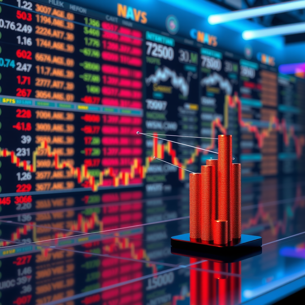 Визуализация агентной системы обучения с подкреплением, взаимодействующей с финансовым рынком, показывающая нейронную сеть, принимающую решения о распределении активов на основе рыночных данных