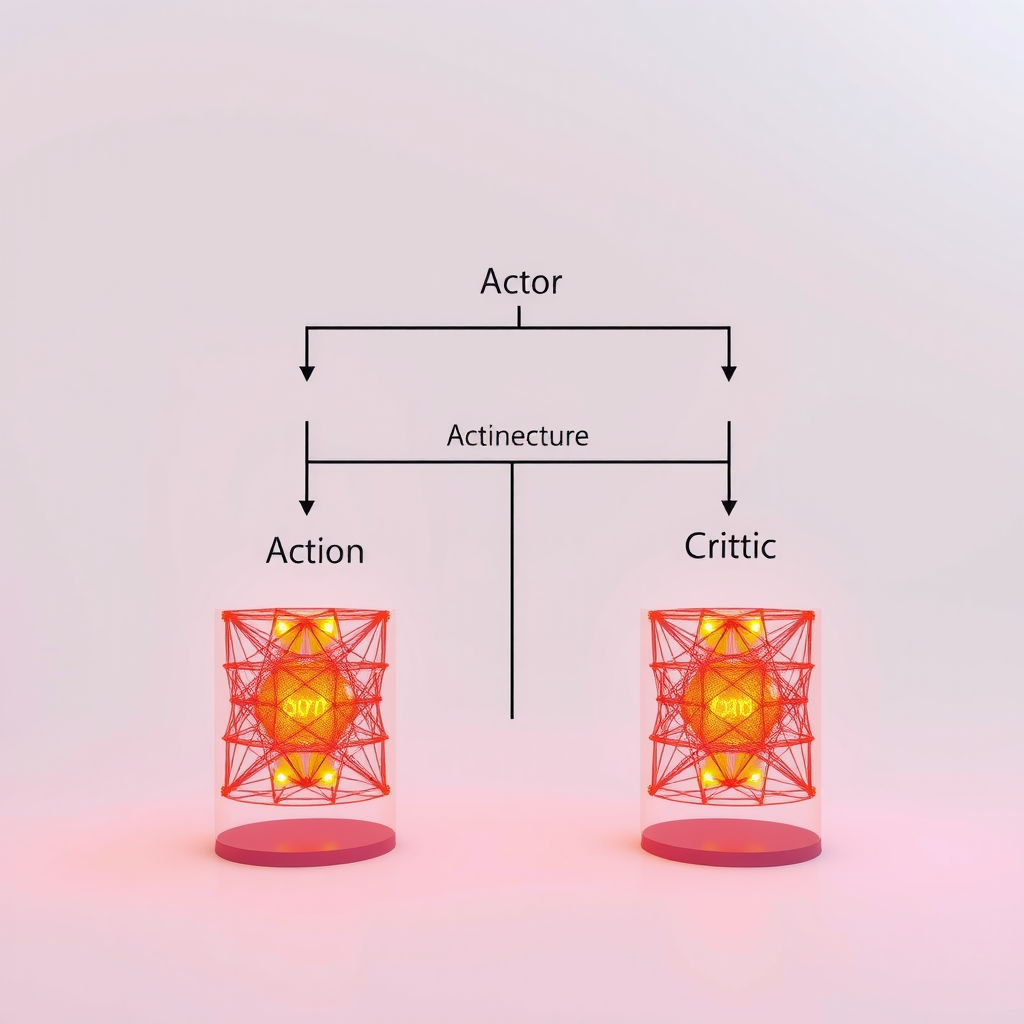 Схема архитектуры актор-критик: две параллельные нейронные сети, актор получает состояние и выдает действие, критик получает состояние и действие и выдает Q-значение