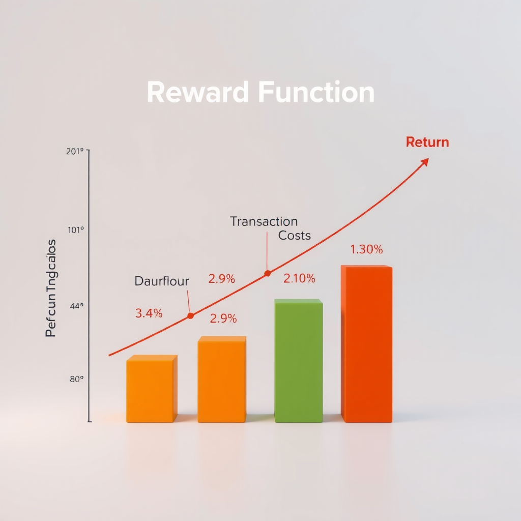 Диаграмма, показывающая различные компоненты функции награды: столбцы для доходности, риска, транзакционных издержек и диверсификации, с весовыми коэффициентами