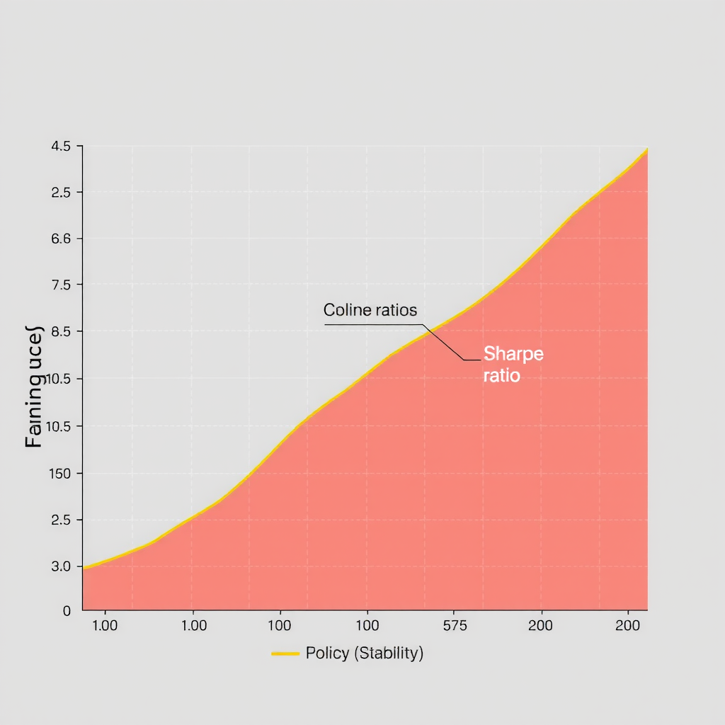 Графики производительности обучения: кривые обучения показывают улучшение кумулятивной награды, коэффициента Шарпа и стабильности политики во времени